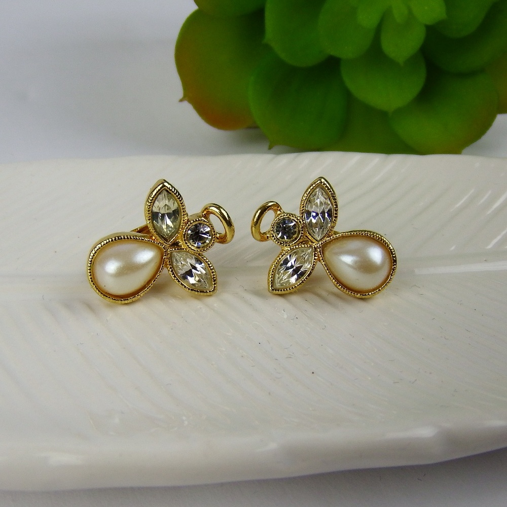 Vintage Little Angels Gold Pearl Earrings